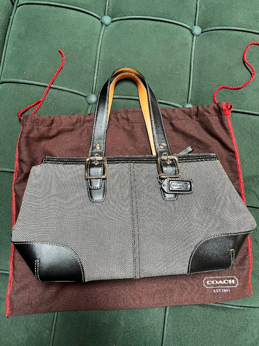 Coach Black White Fabric Leather Trim Tote Shoulder Bag Y2K Vintage